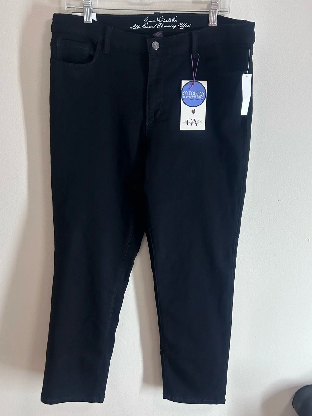 NWT Gloria Vanderbilt Cali Straight Ankle Black Stretch Jeans Knitology Size 14